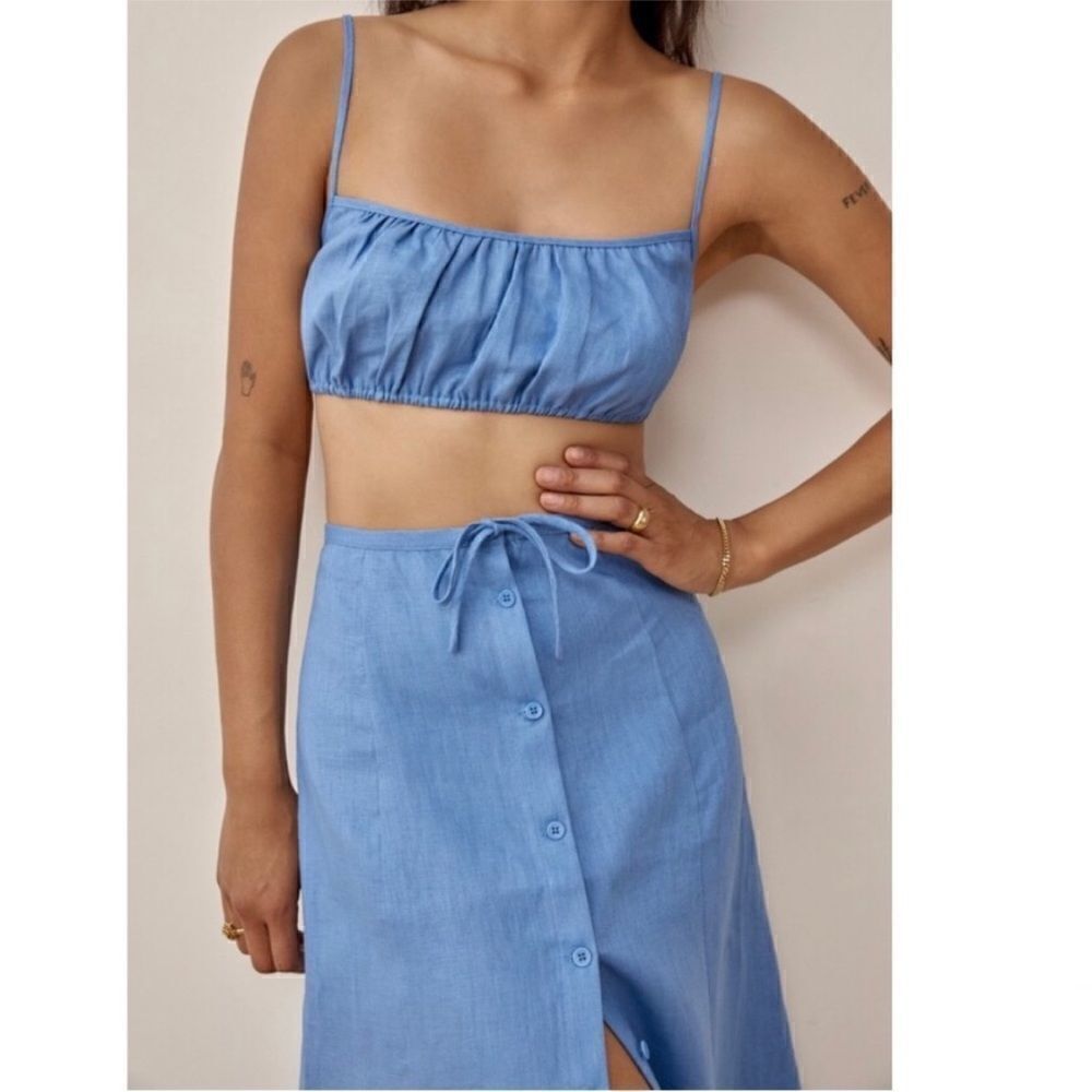 REFORMATION KAMREN TWO-PIECE LINEN DRESS IN PARISIAN BLUE size 12 - Picture 4 of 9